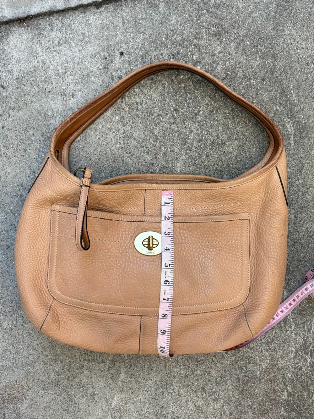 Coach Pebbled Leather Shoulder Bag in Tan Brown - Picture 6 of 9